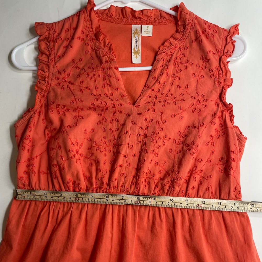Adiva Orange Cotton Eyelet Ruffle Peplum Sleeveless Cottage Peasant Fairy Top S - Picture 8 of 9